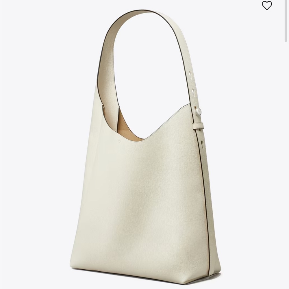 Cream Leather Shoulder Bag - Minimal Hobo Tote